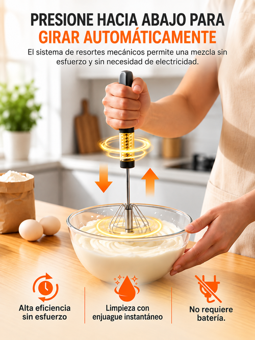 BATIDOR SEMIAUTOMATICO DE ACERO INOXIDABLE | MEZCLA MAS RÁPIDO, CON MENOS ESFUERZO Y SIN ELECTRICIDAD.